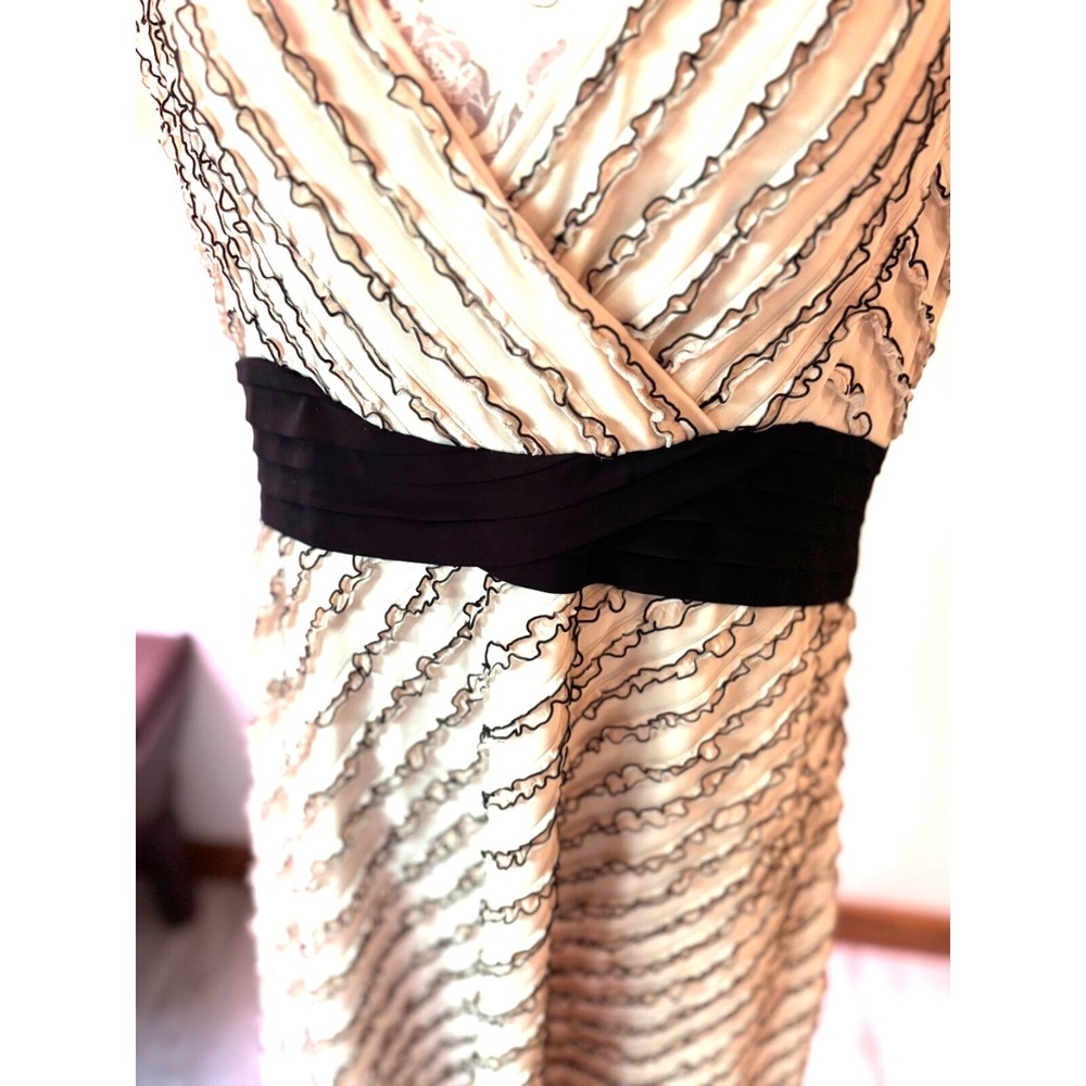 Vintage Adrianna‎ Papell Beige Ruffle Sheath Dress Sz 16 Sleeveless V Neck Party